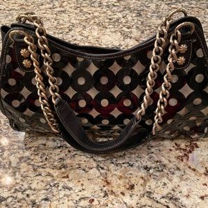 ERIC JAVITS Blk Patent Circle Metallic Gold Mesh